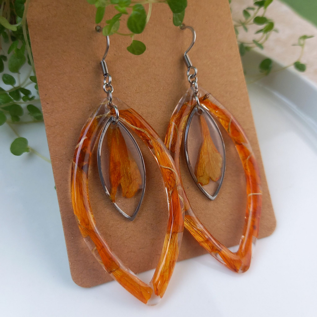 Boucles d'oreilles ∙ argenté ∙ Fleurs séchées Tagetes