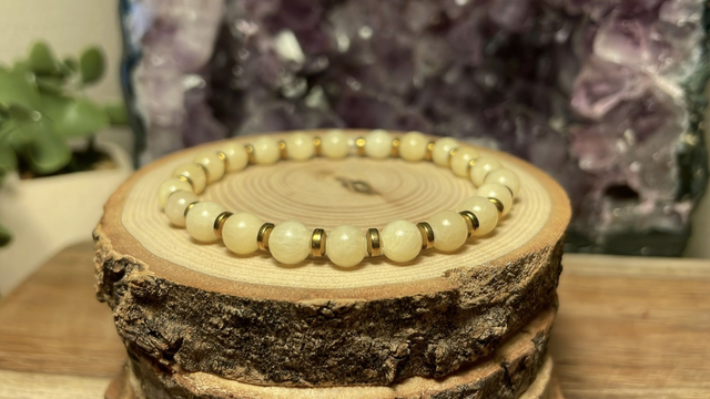 Bracelet CALCITE JAUNE 6mm (Avec hématites)