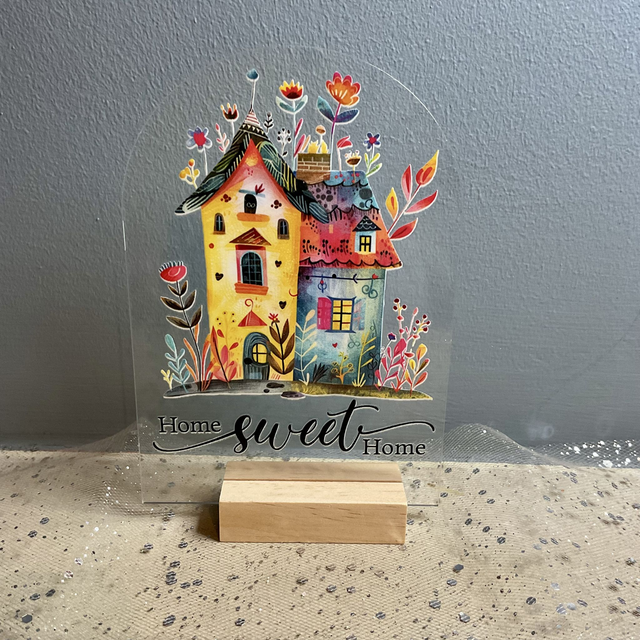 New home acrylic decoration. Colourful house design. 