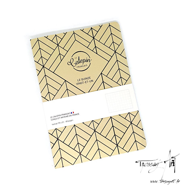 LE CALEPIN FRANCAIS - CARNET 15*21CM OR DORE MOTIFS A CARREAUX - CF009