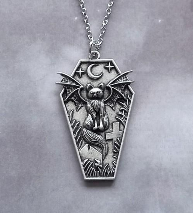 Bat Cat Coffin Necklace 