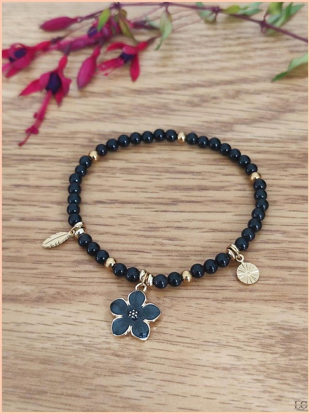 Bracelet 4mm avec breloque - Agate noire 