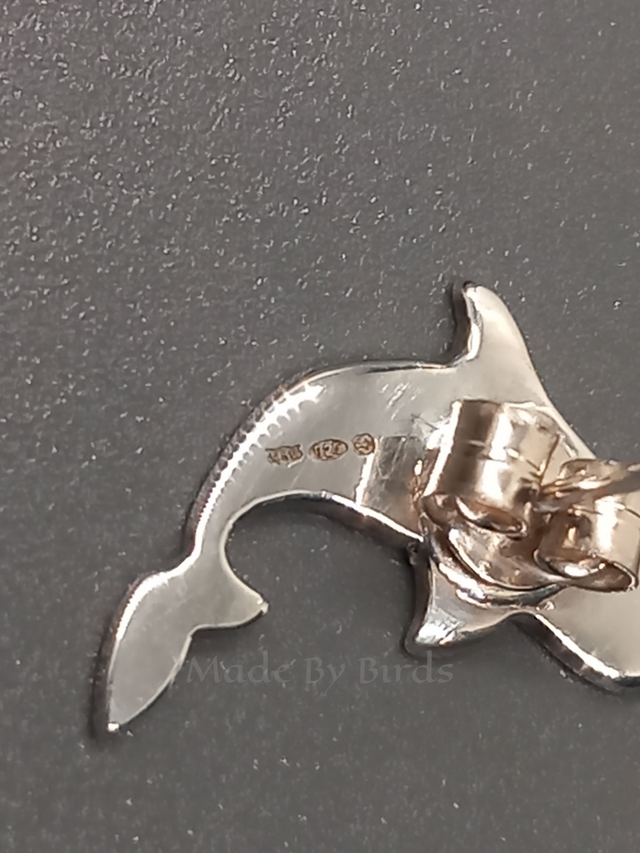 Sterling Silver Hand Cut Dolphin Stud Earrings