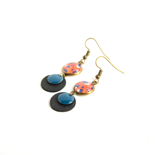 Boucles d'Oreilles Upcyclées en Chambre à Air et Papier Recyclé - Félines
