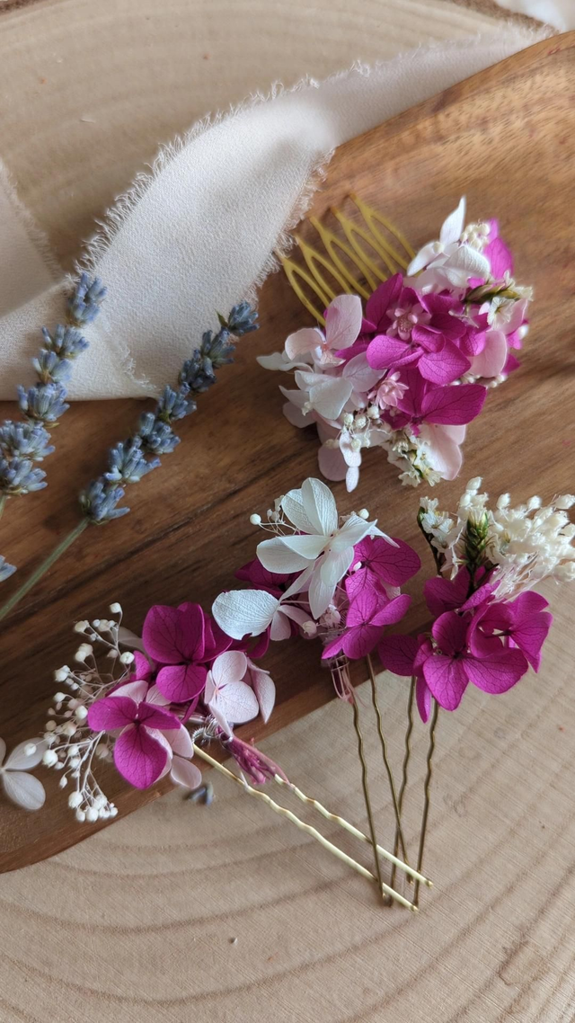 Epingles à cheveux fleurs fuschia, rose pale et blanc - Grenadine Kiss