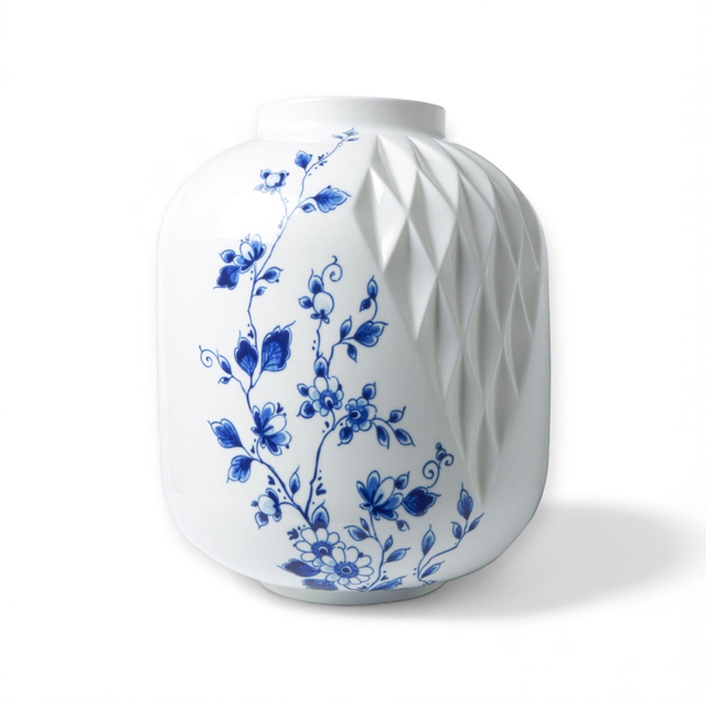 Heinen Delfts Blauw Blauw Vouw vaas XL