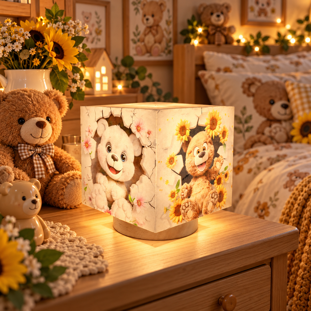 Lampe d'ambiance en cire 10x10cm - "Oursons"