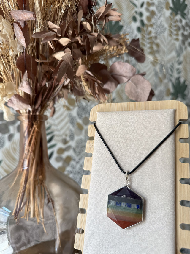 Collier Pendentif 7 chakras sur Cordon noir ou Chaine inox 