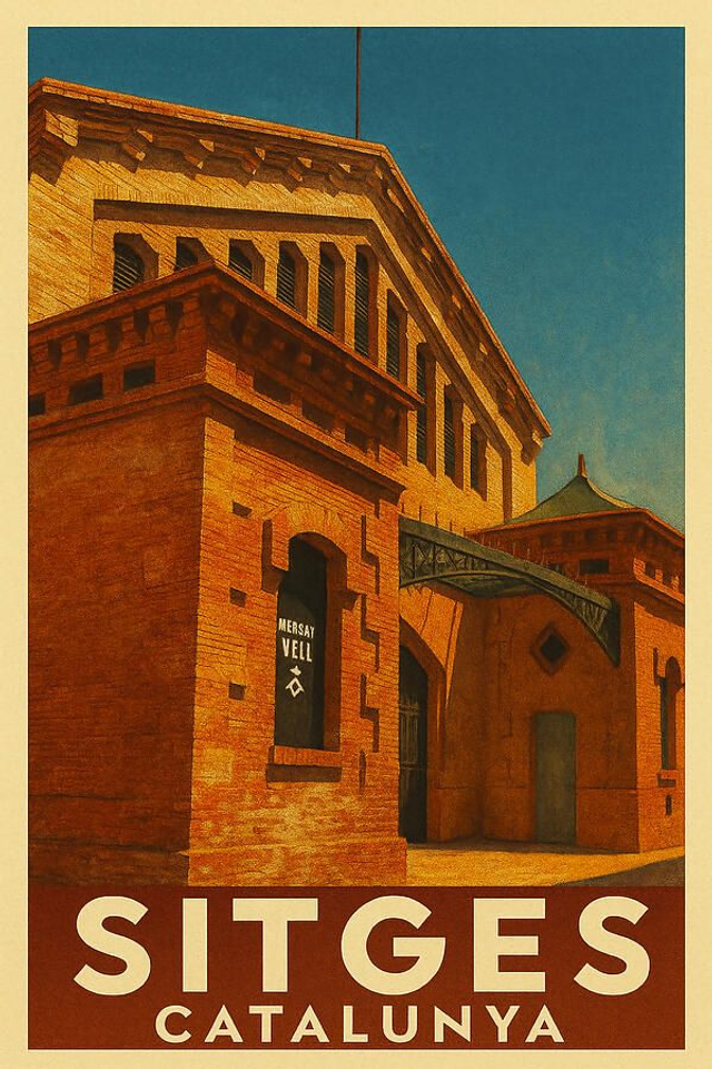 Antiguo Mercado de Sitges - Mercat Vell Póster de viaje vintage