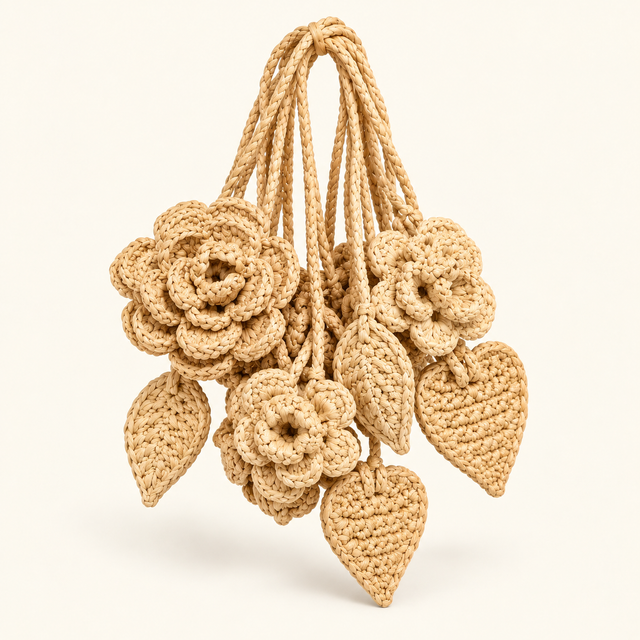 Bijou de sac Fleur & Feuille en raphia de Madagascar