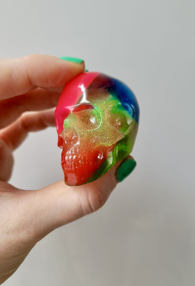 Skull Ornament - Medium - Multicoloured Rainbow Glitter Skull