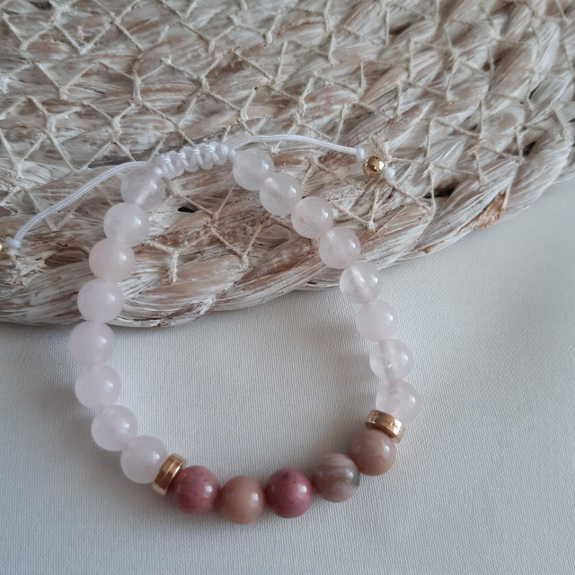 Meisjes armband Rhodoniet en Rozenkwarts (3.003)