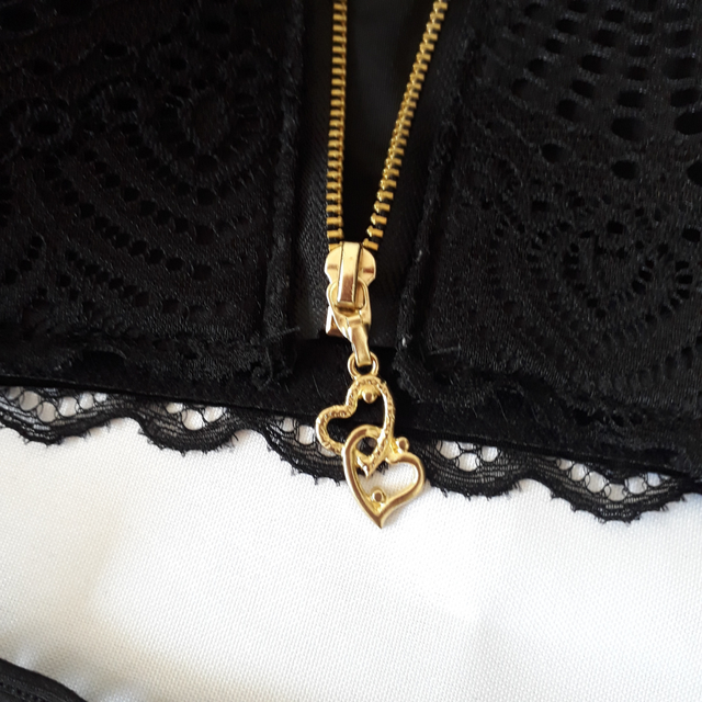 Conjunto de Lingerie Rafia Cropped com Zíper, Cor Preto