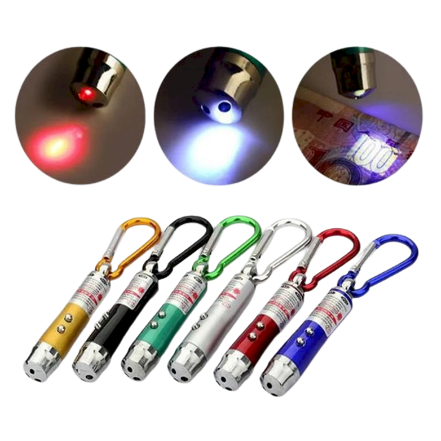 Mini lampe led, UV et laser avec mousqueton