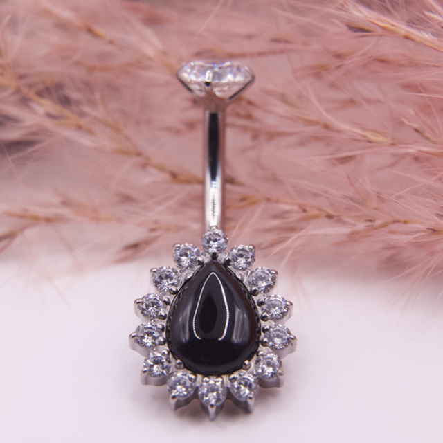 Nombril Pear Solar Pierres Naturelles - Black Onyx 