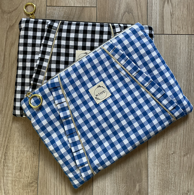 Grande trousse à volants Vichy bleu 