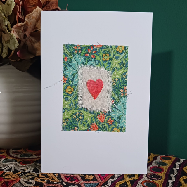 William Morris Golden Lily Fabric Heart Card