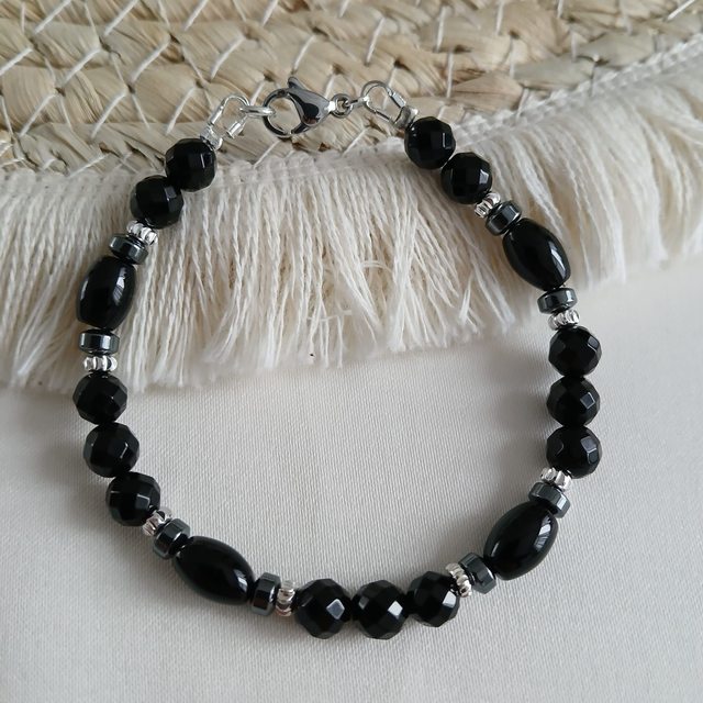Dames armband Onyx &amp; Hematiet (1.342)