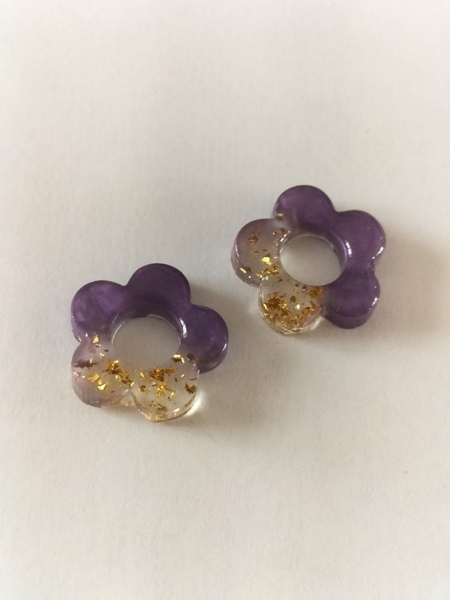 Créoles et pampilles fleurs violettes et or