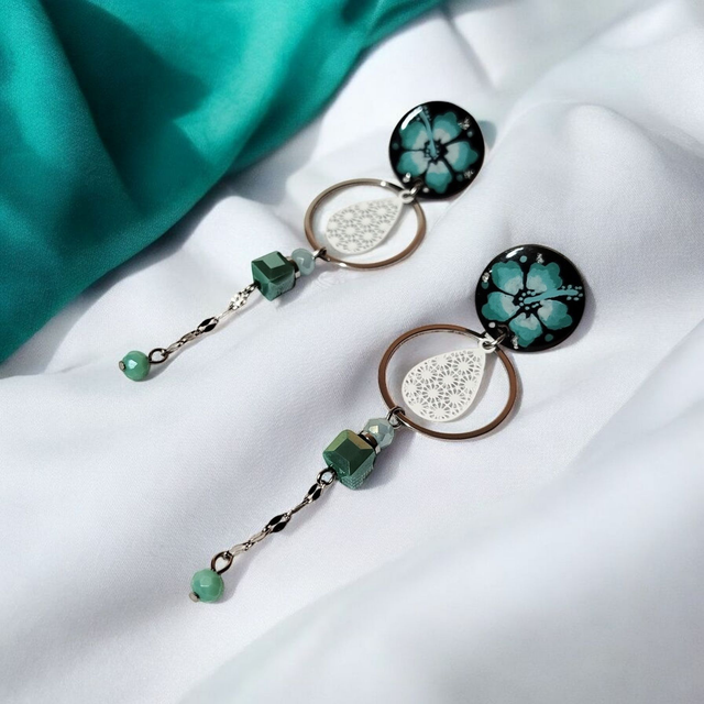 Boucles d'oreilles Flora bleu turquoise 