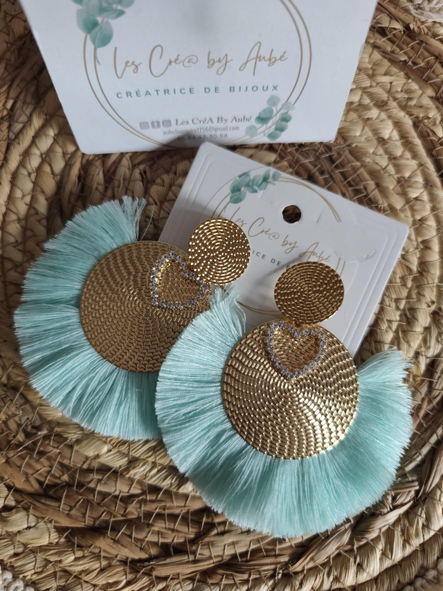 BO BOHEME "AMOUR" GOLD/ POMPONS BLEU AZUR 0000697