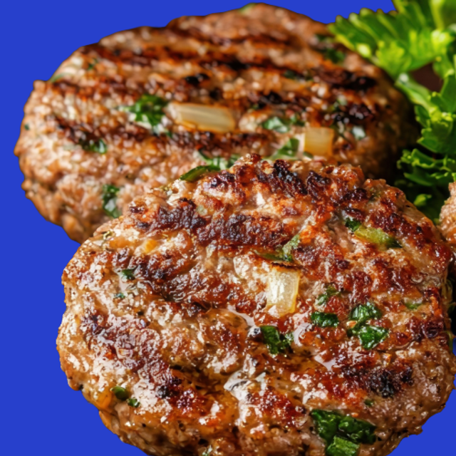 33 Biftekakia 3 stück Rindhacksteaks Serviert mit Pommes frites,Tzatziki