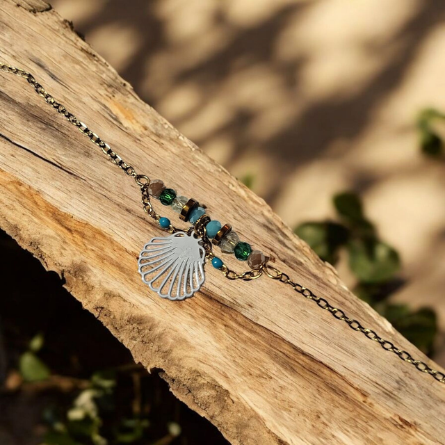 Bracelet acier inoxydable bleu turquoise blanc et doré