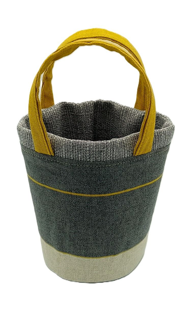 Small Bucket Tub Bag Grey Yellow Stripe Handy Storage Tub Plant Pot Cover