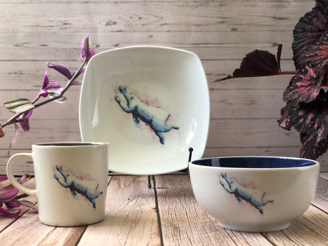 Blue and pink polar bear upcycled ceramics