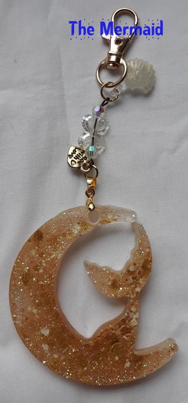 resin maan meermin sleutelhanger  (verschillende kleuren verkrijgbaar)