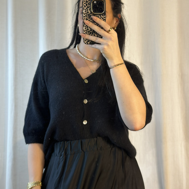 Alpaca 3/4 Cardigan „Aurora“ schwarz 