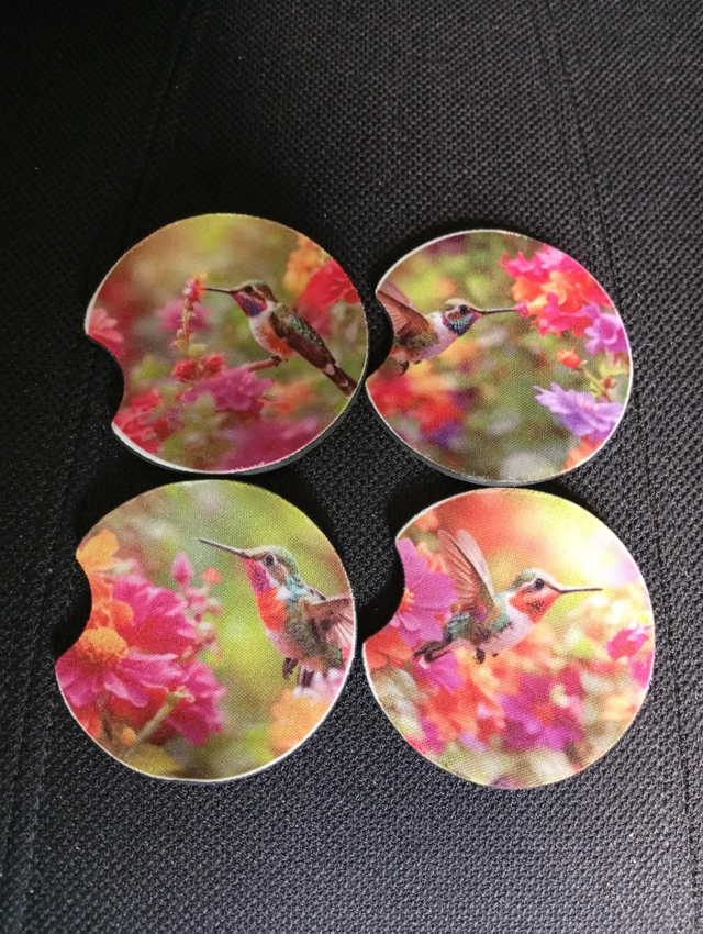 Set de 4 dessous de verre sublimés – Motif colibri et fleurs