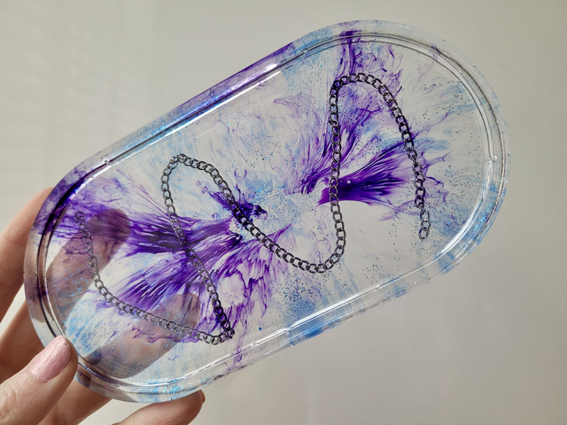 Trinket Tray - Purple &amp; Blue Swirl with Chain 