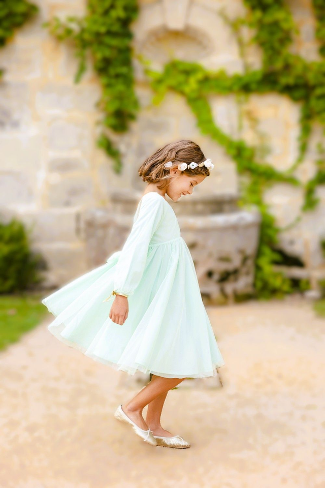 Robe cérémonie en Tulle Vert Aqua | Lena