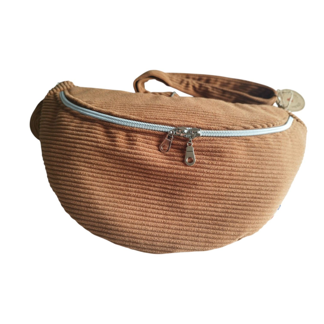 Sac banane en velours côtelé et matelassé marron