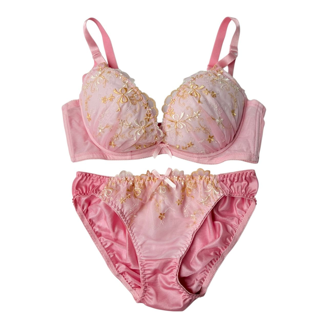 Pink and yellow bow Japanese Bra + Underwear Set UK 32D 