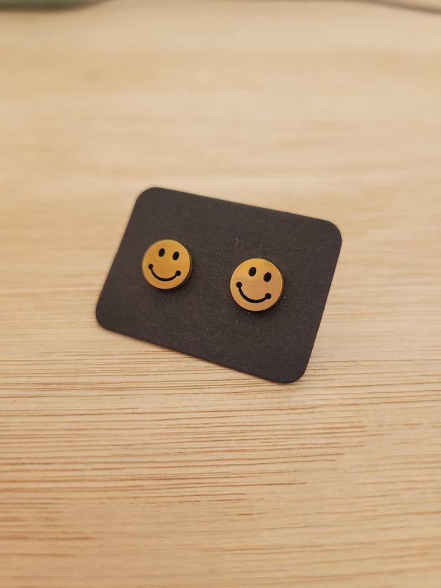 Gold stainless steel happy face stud earrings - SL-021