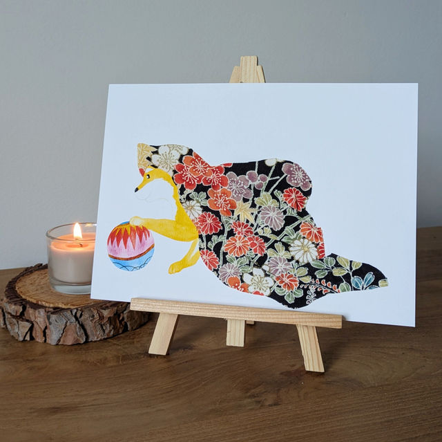 Création UNIQUE - Format A5 - Le shiba de la demoiselle " fleurs et feuilles d'automne"