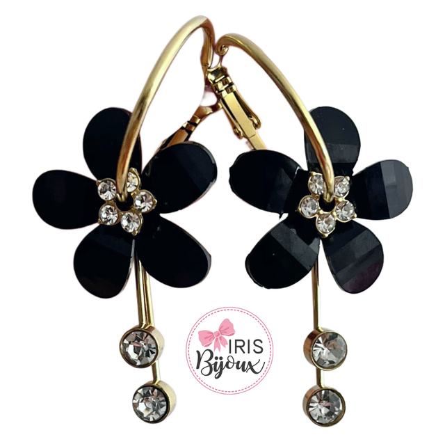 Orecchini cerchio fiore nero 