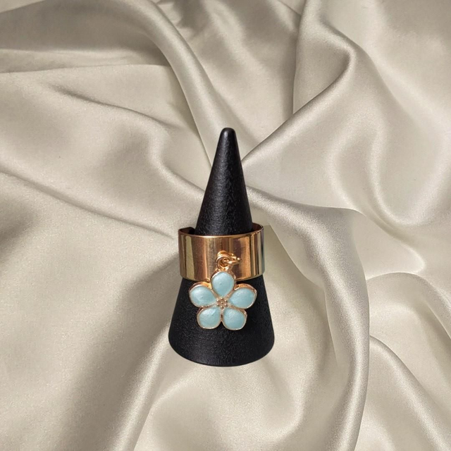Bague doré fleur bleu ciel