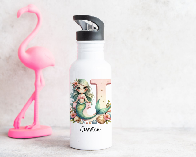 Persoanlised Mermaid Initial Water Bottle 