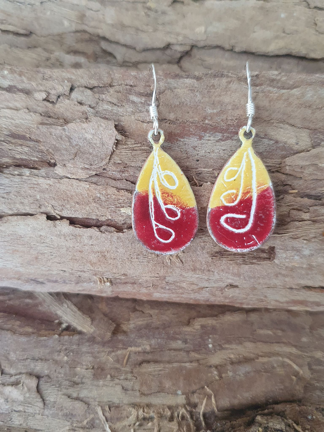 Red and yellow enamel earrings - EE080b