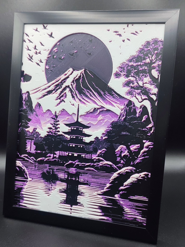 Cadre décoratif 3D personnalisé – 15×20 cm - Paysage Japonais 01 Violet