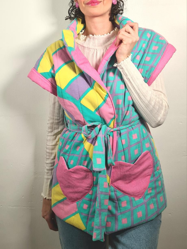 Veste matelassée année 80 en tissus upcyclés