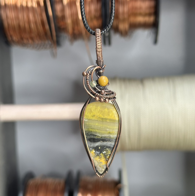 Bumblebee Jasper pure copper wrapped pendant 