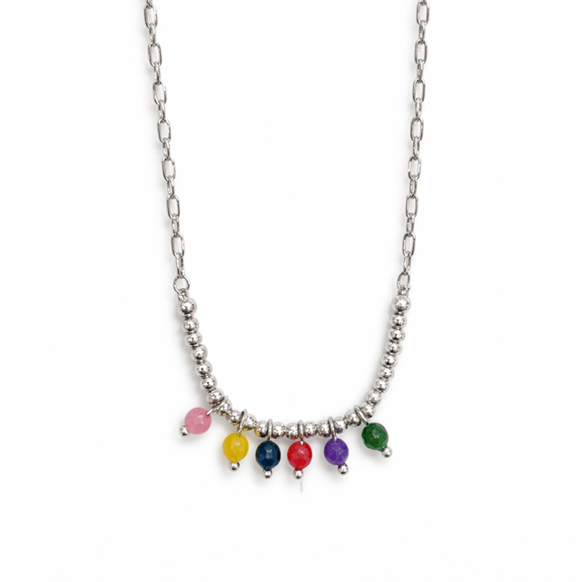 Cadena acero cristales multicolor 
