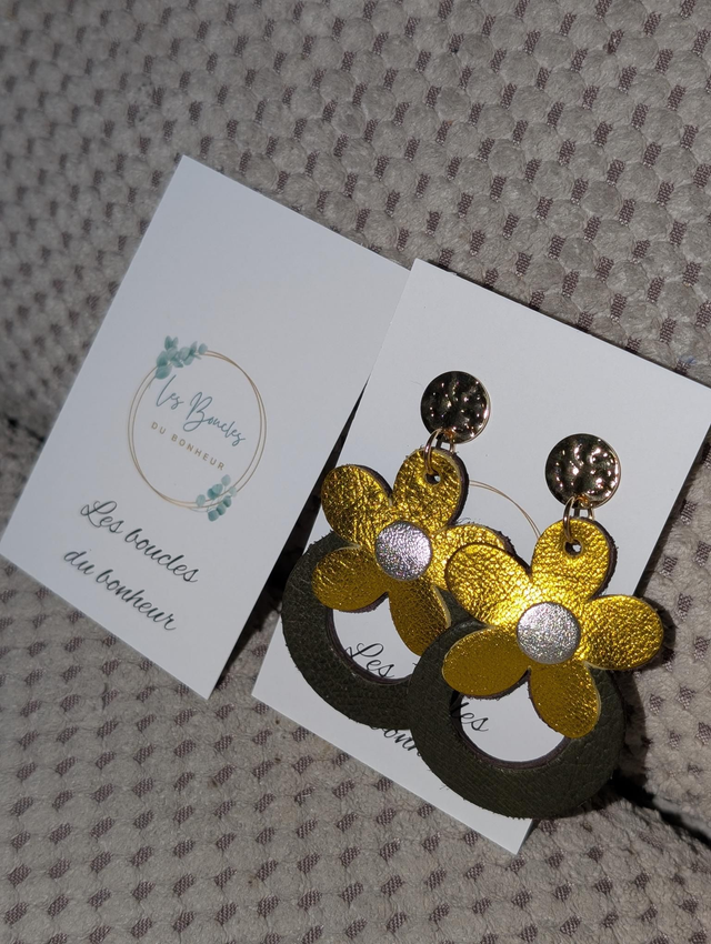 Boucles d'oreilles Baby Marguerite kaki jaune c2059