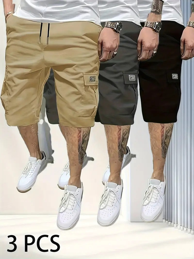 3pcs Men's Casual Loose Cargo Shorts