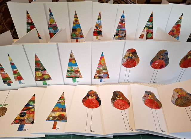 A selection of 5 unique hand-printed cards.