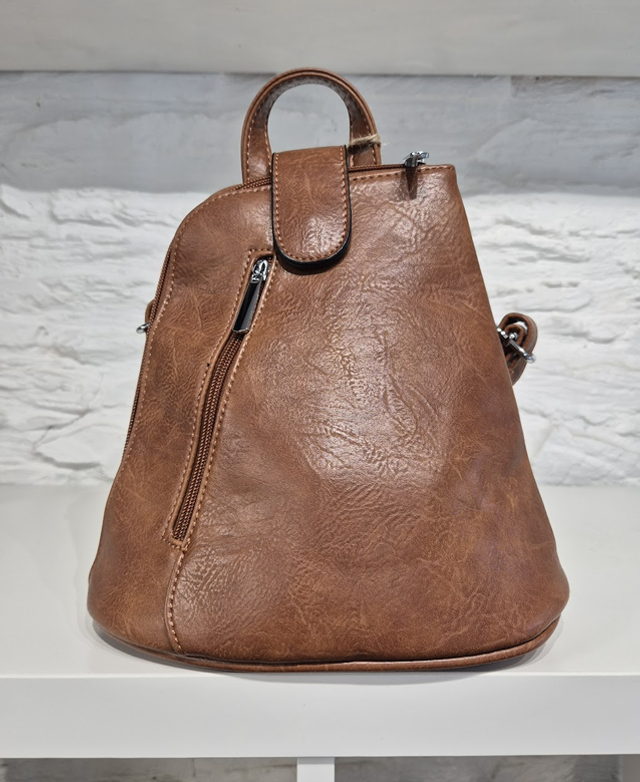 Convertible Backpack / Crossbody Bag with Adjustable Straps – Brown